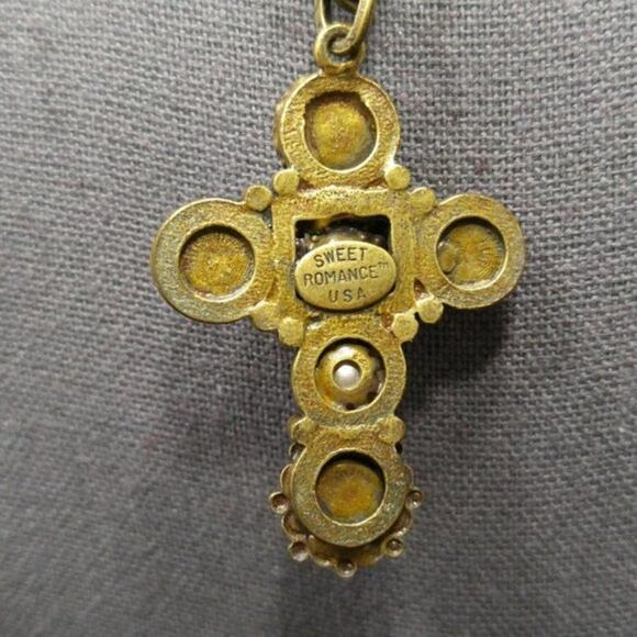 Sweet Romance USA Cross Art Glass Pendant Necklace, Rhinestones, 20 In - Picture 8 of 10